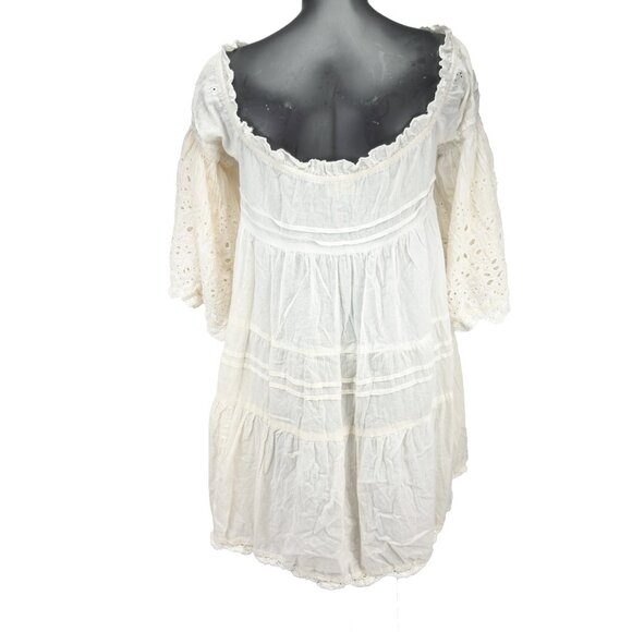ANTICA SARTORIA Beach Babydoll Eyelet Lace Puffed Sleeves Beaded White Mini OS - Picture 2 of 10